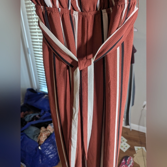 Lily Rose Black and Rust Striped Jumpsuit Size XS - Picture 4 of 12